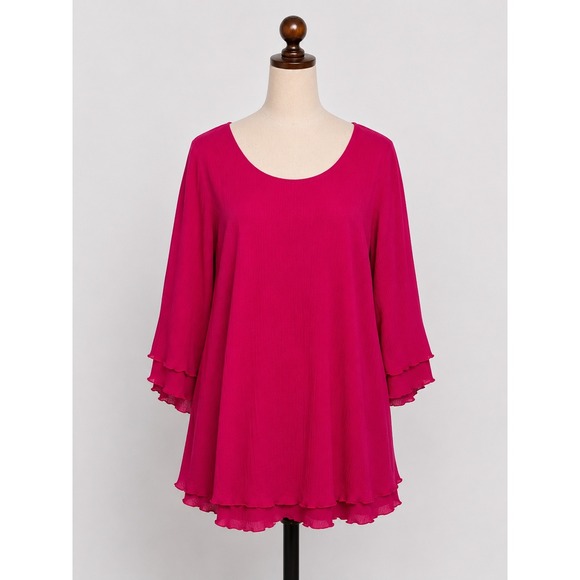 Soft Surroundings Tops - Soft Surroundings Magenta Pink Cotton‎ Crinkle Tunic Ruffle Sleeve Top L 2FW37